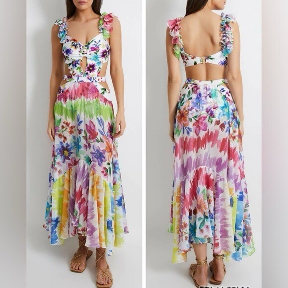 PatBO White Multicolor Floral Off-Shoulder Ruffle Blouse